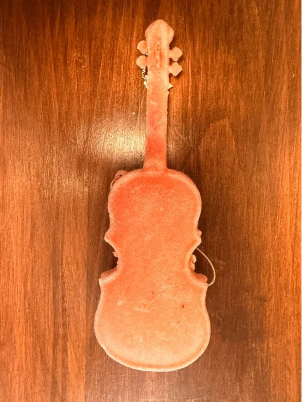 Vintage Pink Velour Christmas Ornaments Set Angel Diorama & Flocked Violin